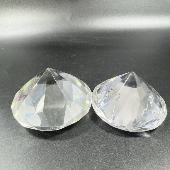 Clear Crystal Glass Diamond Shape Sculpture Paperweight Set2 Made In Germany VTG - Picture 12 of 13